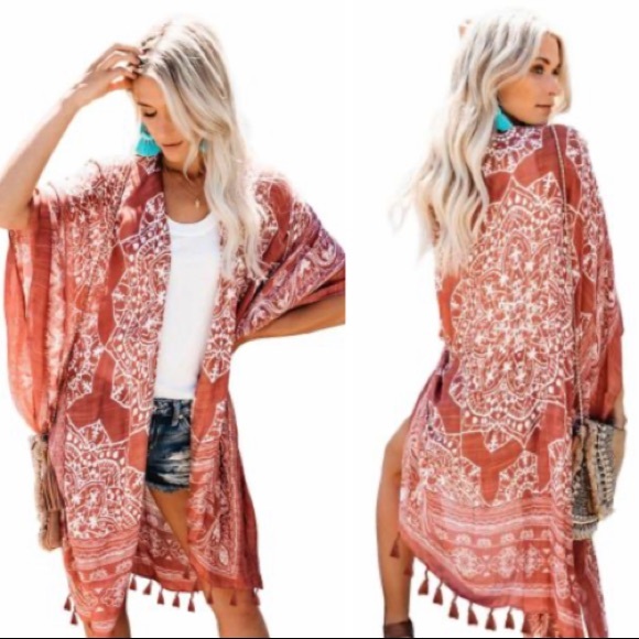 Tops - Boho Abstract Tassel Kimono